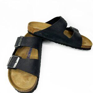 Birkenstock Arizona Soft Footbed Leather Sandals EU 39 Narrow W8 Charcoal EUC